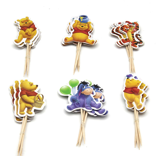 24pcs/pack Cartoon Winnie The Pooh Theme Cake Decorations Baby